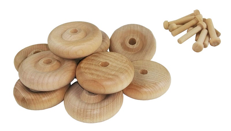 Maple Landmark Wood Wheels - 100 Pack with Free Axle Pegs - Made in USA (1.5" Diameter) - Image 1